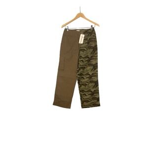 Choosy Two Tone Cargo Pants Sz 0 Women Olive Camo Asymmetrical Waist Cropped NWT
